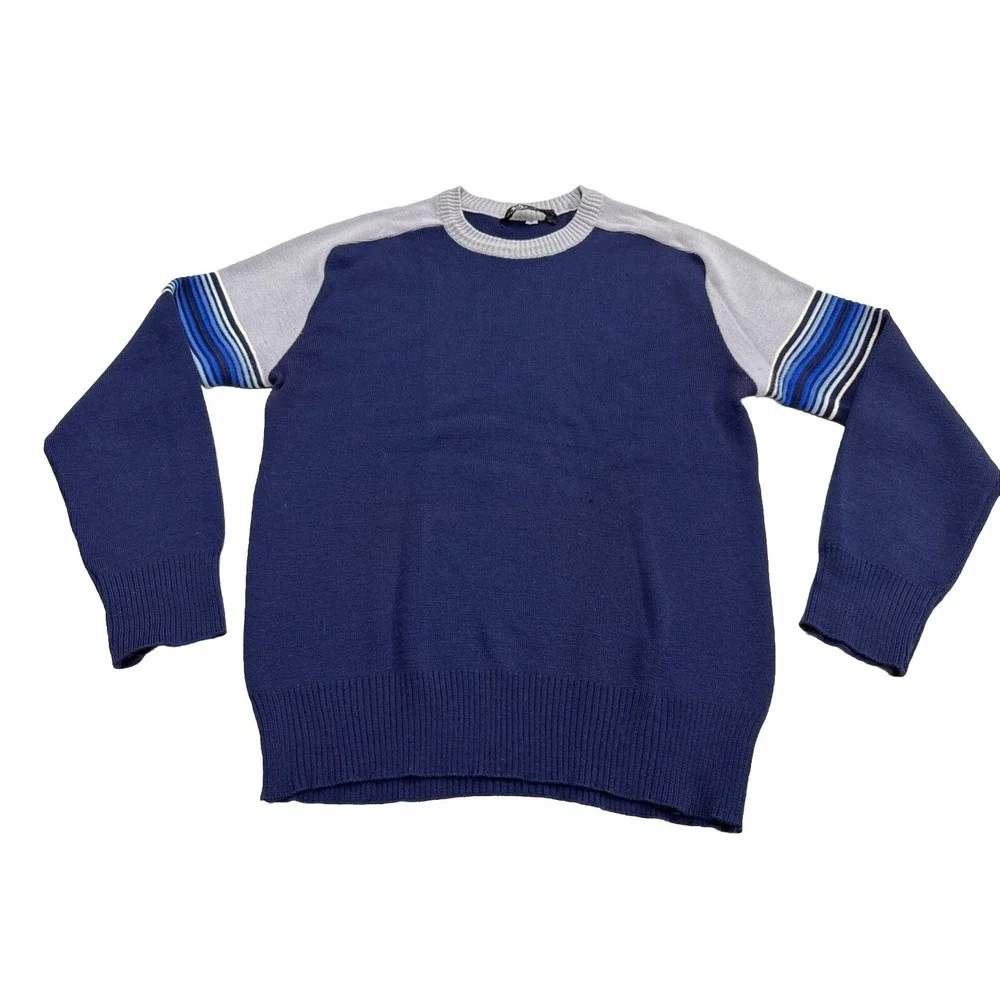 VTG Meister Ski Sweater Men Large Navy Stripe Wool Hong Kong 3h